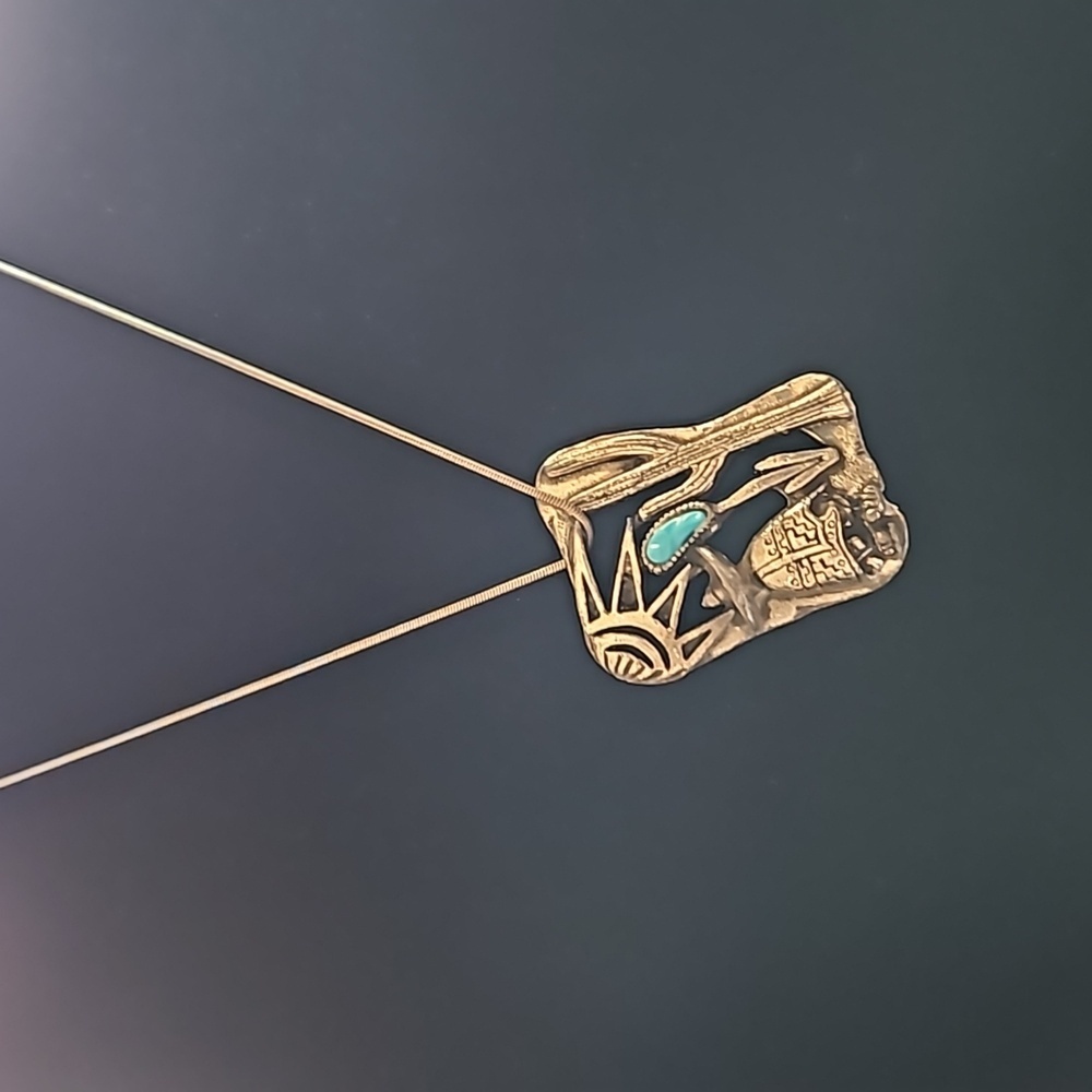 Southwestern silver necklace with turquoise colored stone - Picture 2 of 7